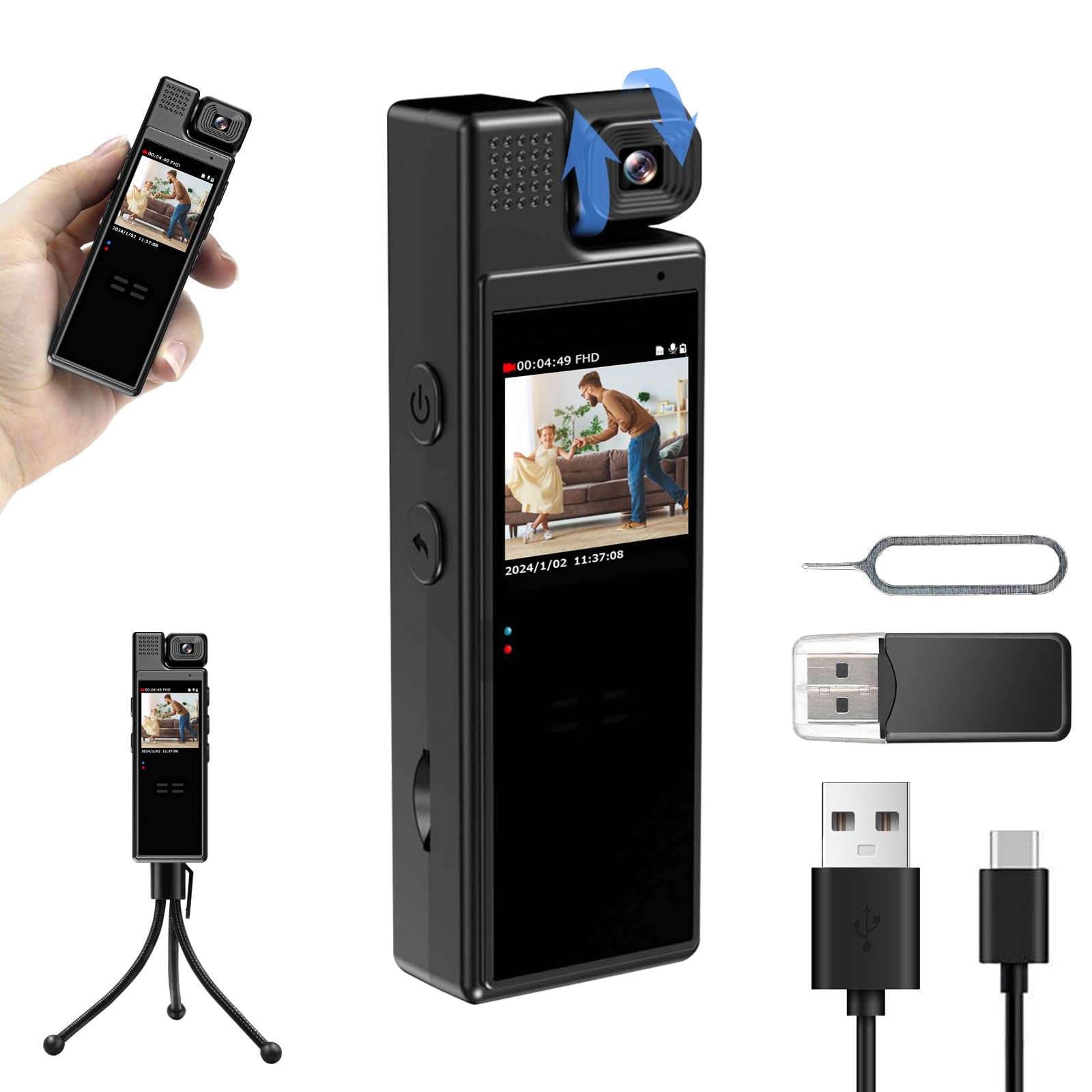 WIFI BODYCAM CAMARA PANTALLA GIRATORIA