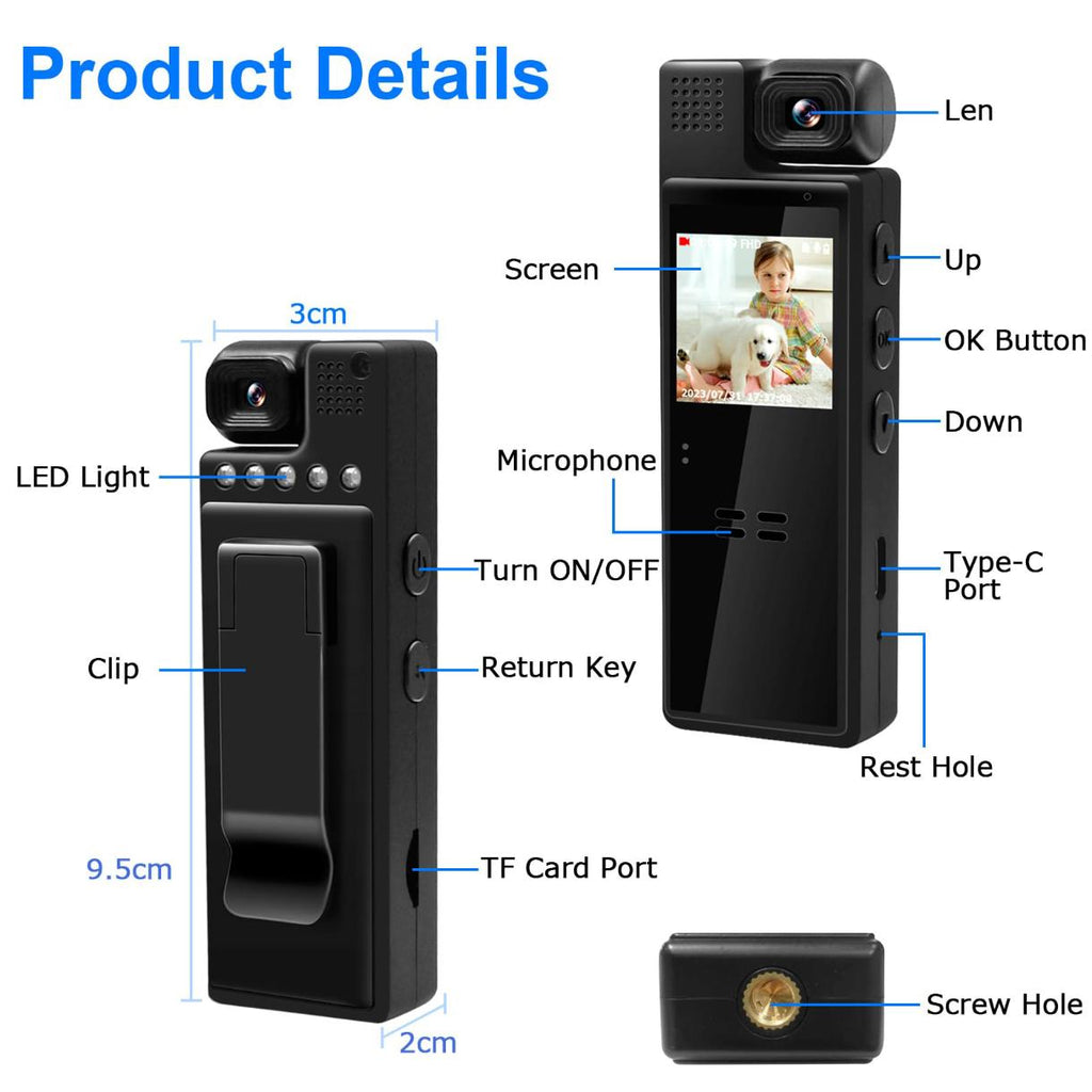 WIFI BODYCAM CAMARA PANTALLA GIRATORIA