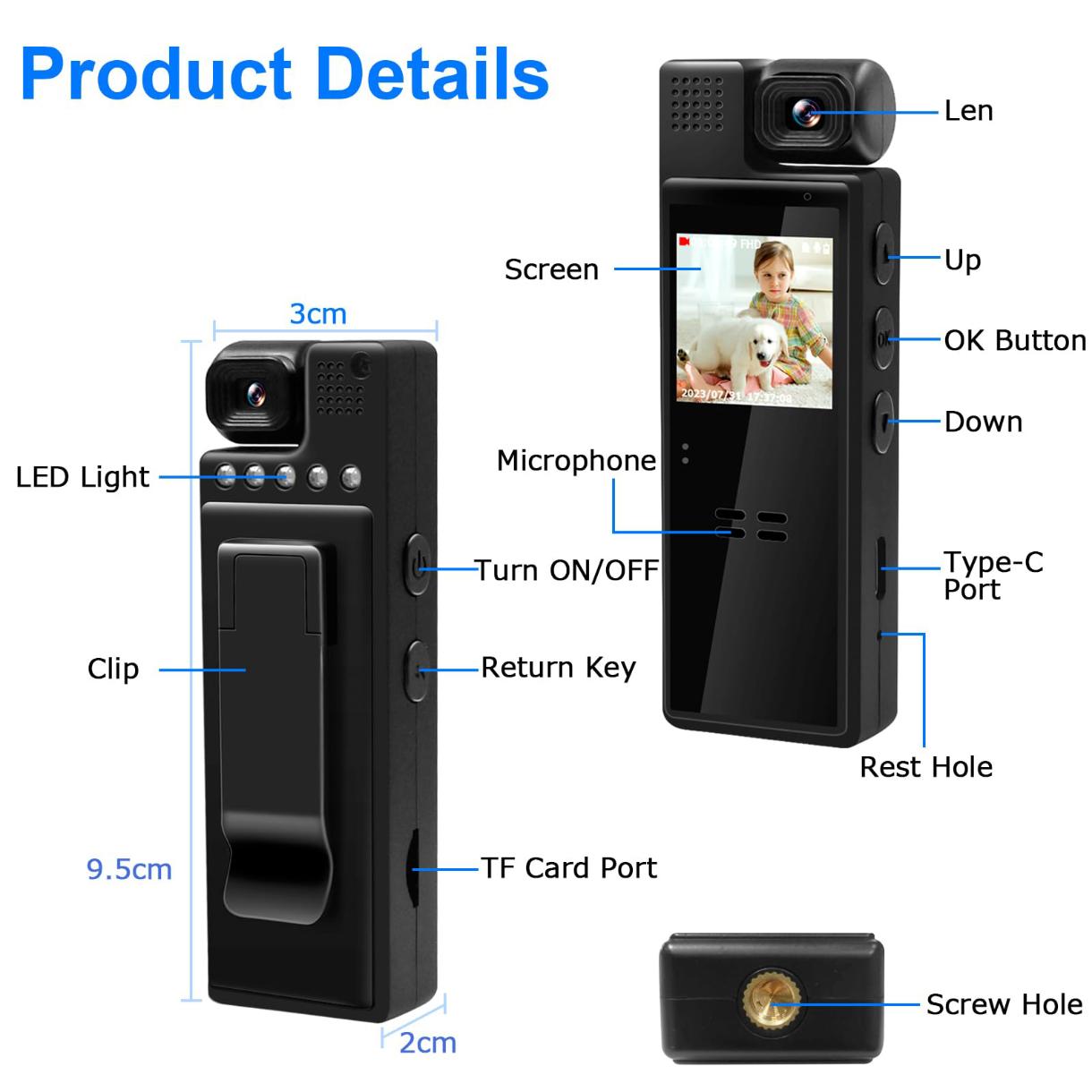 WIFI BODYCAM CAMARA PANTALLA GIRATORIA
